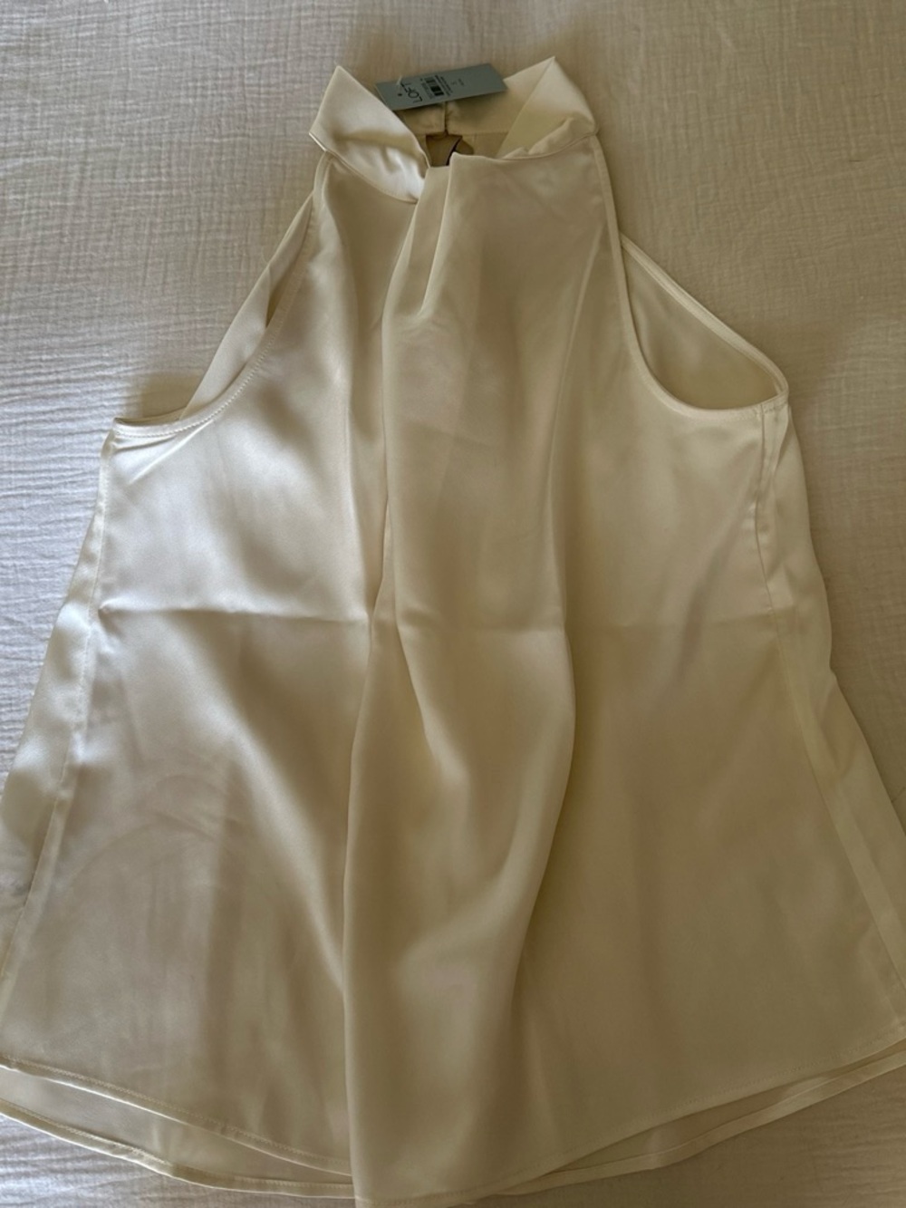 LOFT Cream High-Neck Sleeveless Satin Camisole